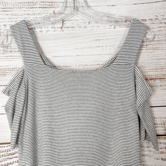 Bailey 44 Battlement V-neck Cold Shoulder Stripe Top, EUC, Medium, MSRP $128 - Picture 9 of 12